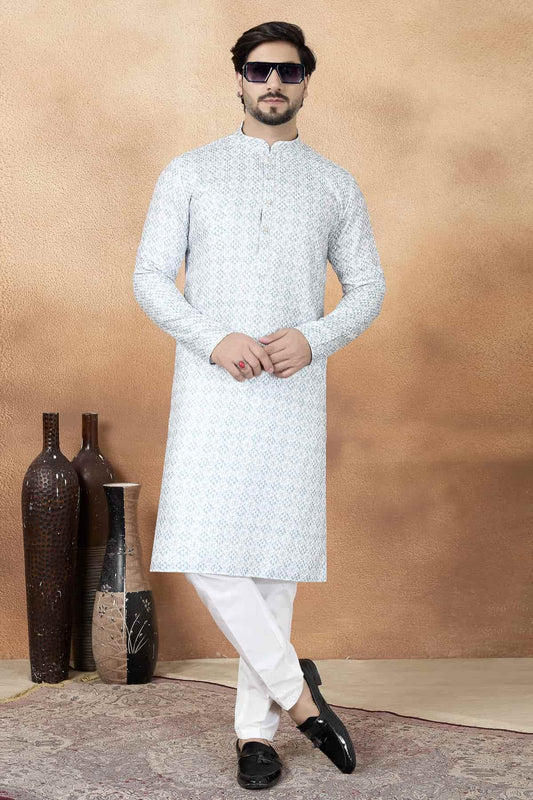 Art Silk Digital Print Kurta Pajama In Green Colour