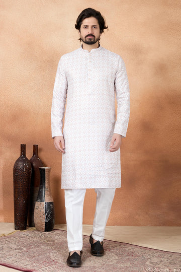 Art Silk Digital Print Kurta Pajama In Brown Colour