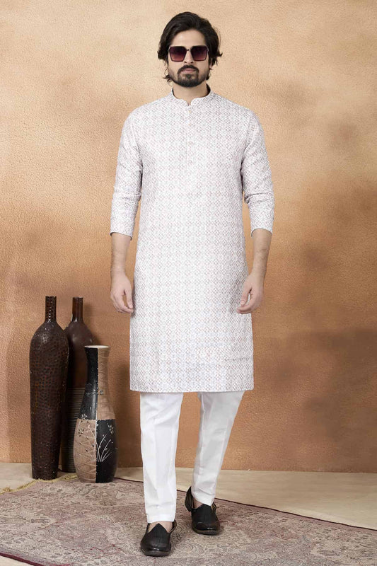Art Silk Digital Print Kurta Pajama In Brown Colour
