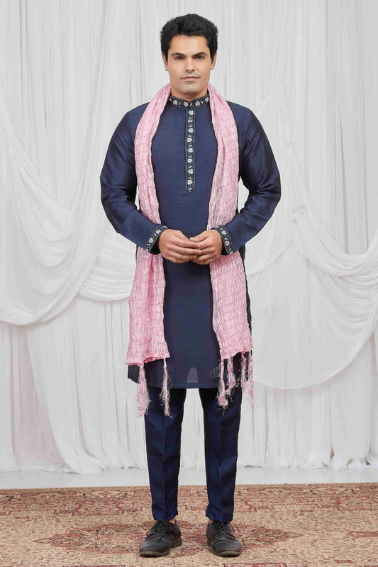 Art Silk Embroidery Work Sky Blue Colour Kurta Pajama With Stole (Copy)