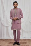 Onion Pink Colour Armani Fabric Hand Work Embroidery Lace Work Waist Coat Kurta Pajama