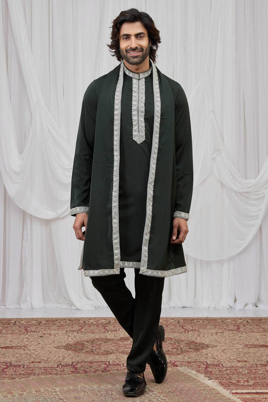 Green Colour Armani Fabric Hand Work Embroidery Lace Work Kurta Pajama