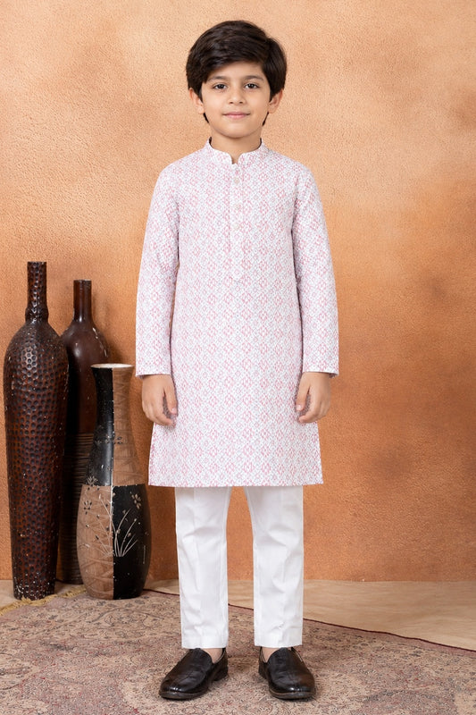 Art Silk Baby Pink Colour Pintux Work Kids Kurta Pajama