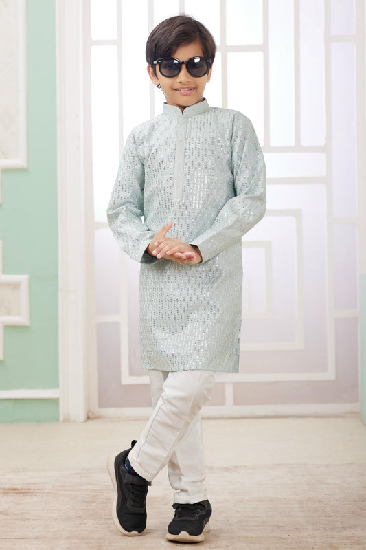 Art Silk Thread Embroidery Work Mint Green Colour Kurta Pajama