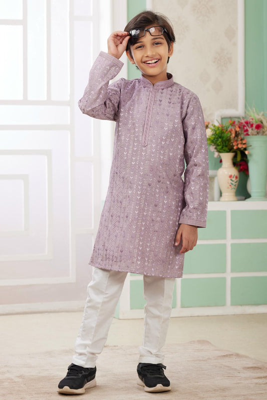 Art Silk Thread Embroidery Work Lilac Colour Kurta Pajama
