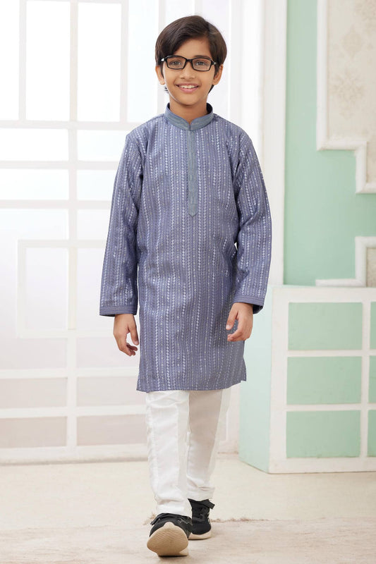 Art Silk Thread Embroidery Work Blue Colour Kurta Pajama