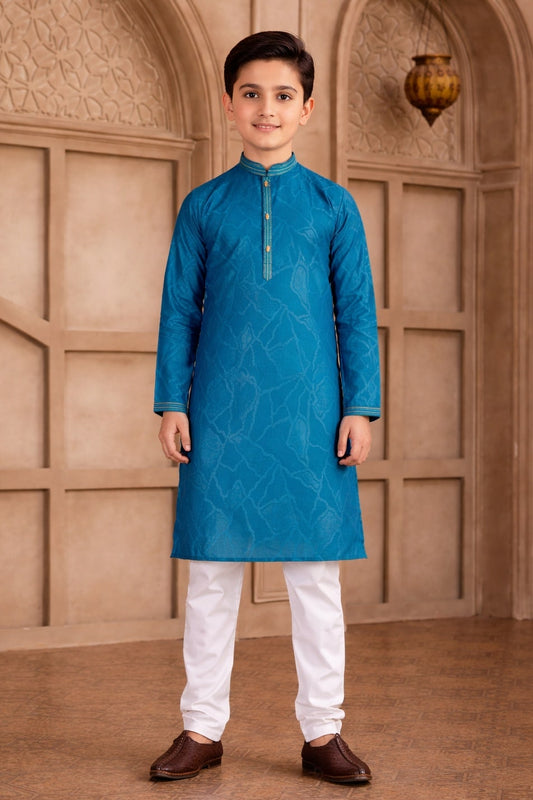 Teal Colour Brocade Art Silk Pintux Work Kurta Pajama
