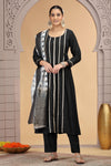 Chiffon Printed and Hand Work Salwar Suit In Black Colour