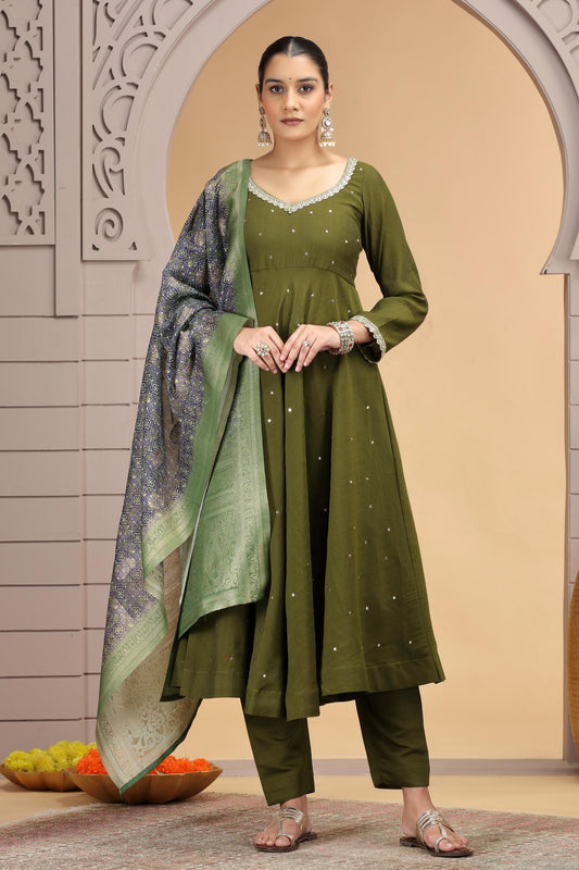 Green Colour Chiffon Hand Work Salwar Suit
